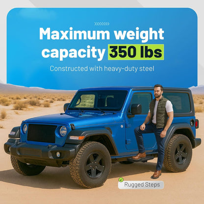 Side Steps Compatible with 2018-2025 Jeep Wrangler JL 2-Door, High-Strength Running Boards, Steel Step Bars, Powder-Coated 2-Piece Set
