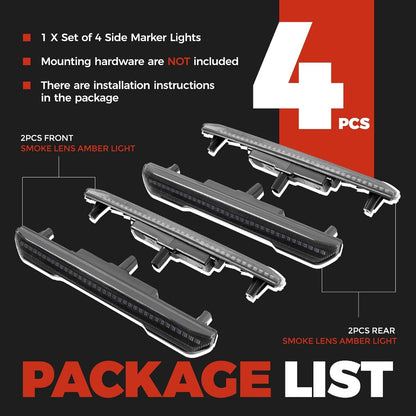 HECASA Side Marker Light Compatible with 2020-2024 GMC Sierra 2500HD 3500HD | Replacement for 84185031 84806032 GM2550207 Front Rear Side Marker Lights Lamps Smoke Lens Amber LED Plastic