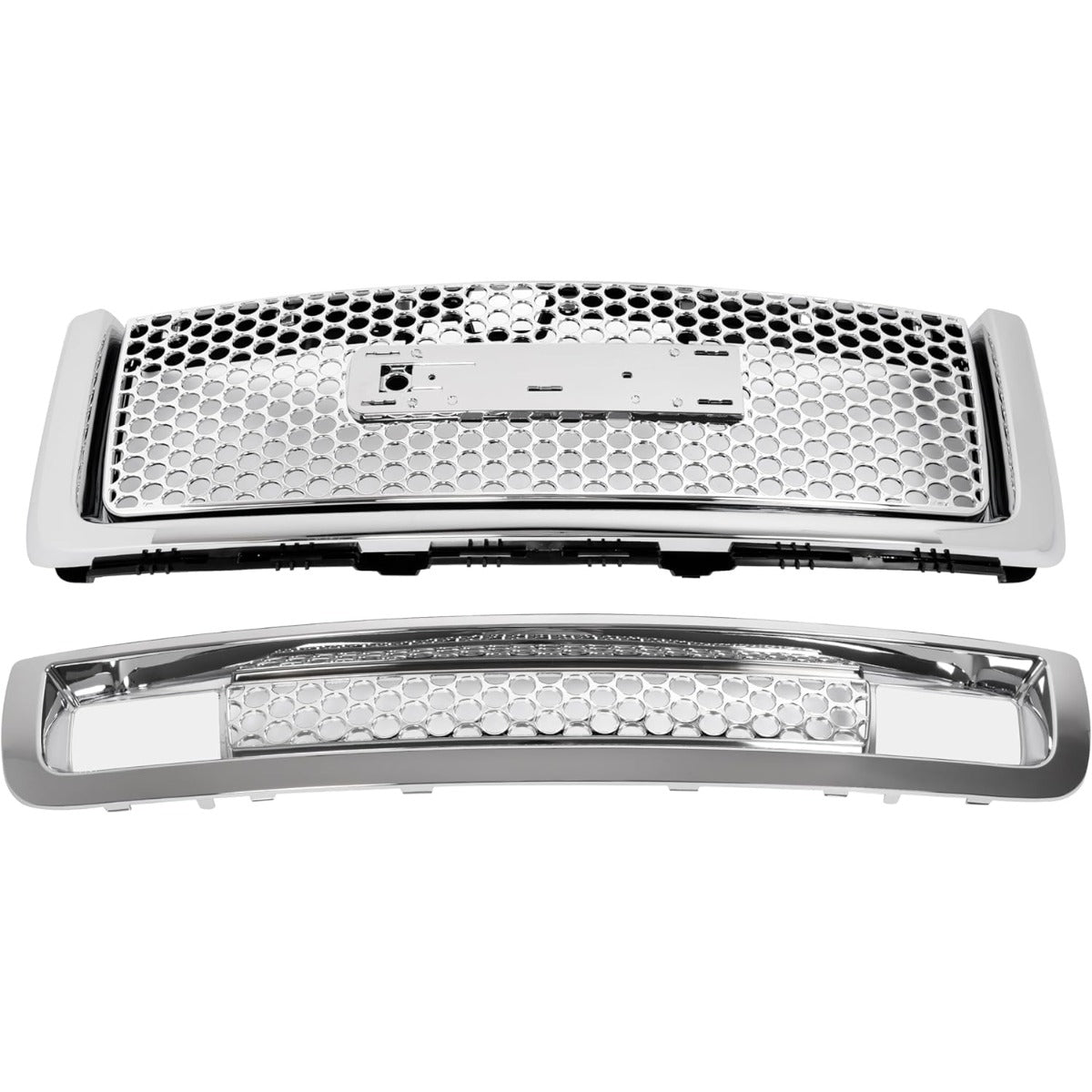 Front Upper & Lower Grill Compatible with 2007-2013 GMC Sierra 1500 Denali Bumper Grille Chrome Silvery