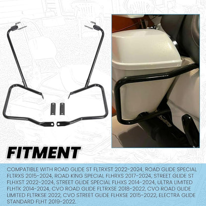 ECOTRIC Saddlebag Bracket Guard Bars Compatible with 2014-2024 Harley Davidson Touring Street Road Glide FLH Saddle Bags Guard Mount Black