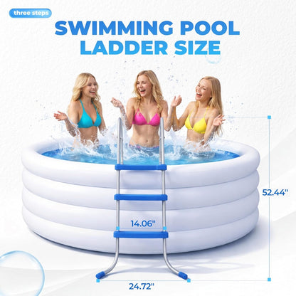 KUAFU 36 Inch Swimming Pool Ladder 52 Inch High Heavy Duty Steel Above Ground with 3 Plastic Removable Steps Non-Slip Blue Fit for Entry and Exit Outdoor Swim Pools