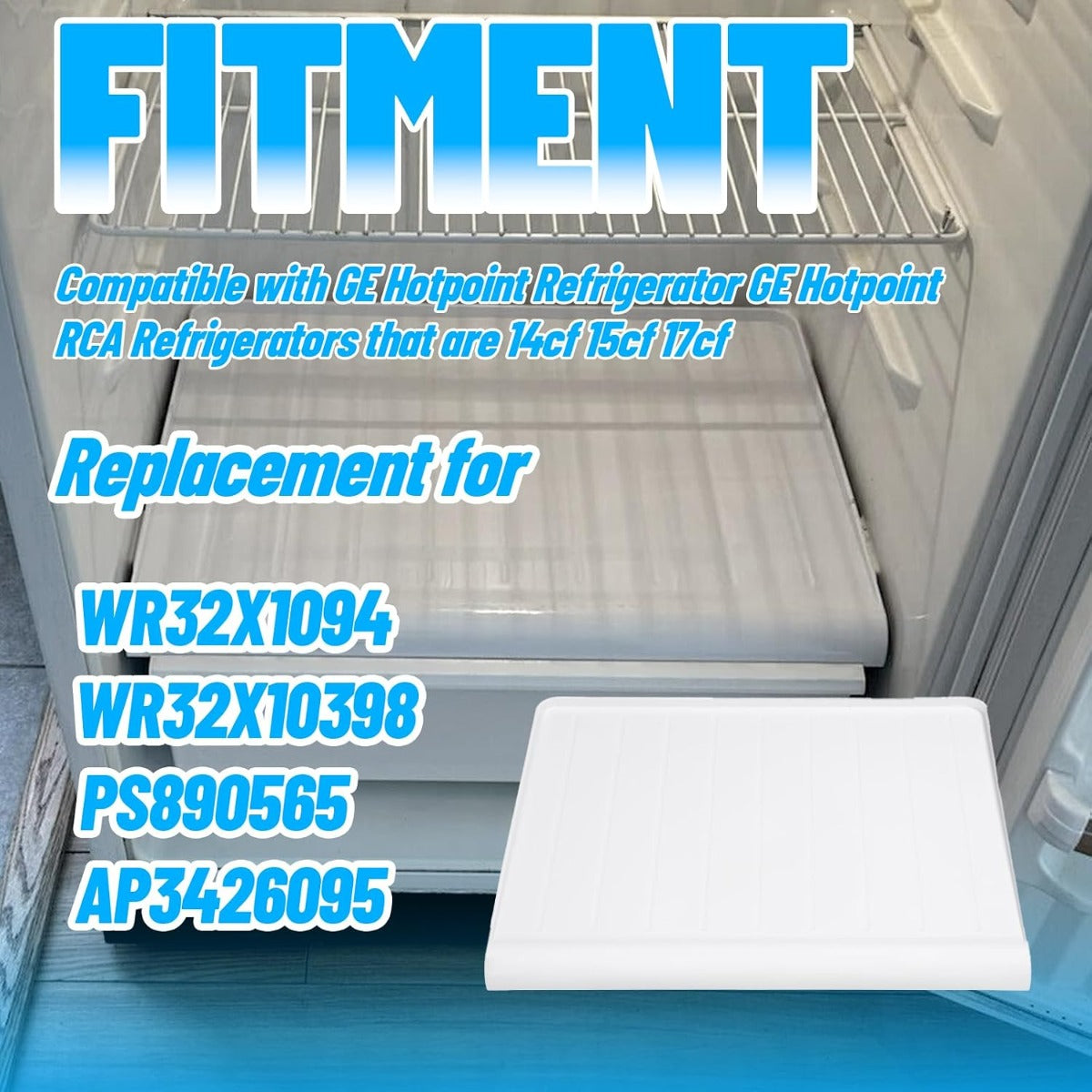 HECASA WR32X10398 Crisper Pan Cover Compatible with GE Hotpoint Refrigerator that are 14cf 15cf 17cf Vegetable Drawer Crisper Cover Replacement for WR32X1094 PS890565 AP3426095