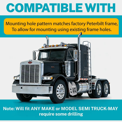 HECASA 10” Truck Frame Step Mounted Side Steps Compatible with Peterbilt Frame Fit Make or Model Class 8 Semi Truck Bed Running Boards w/Mounting Hole Pattern Aluminium Silvery