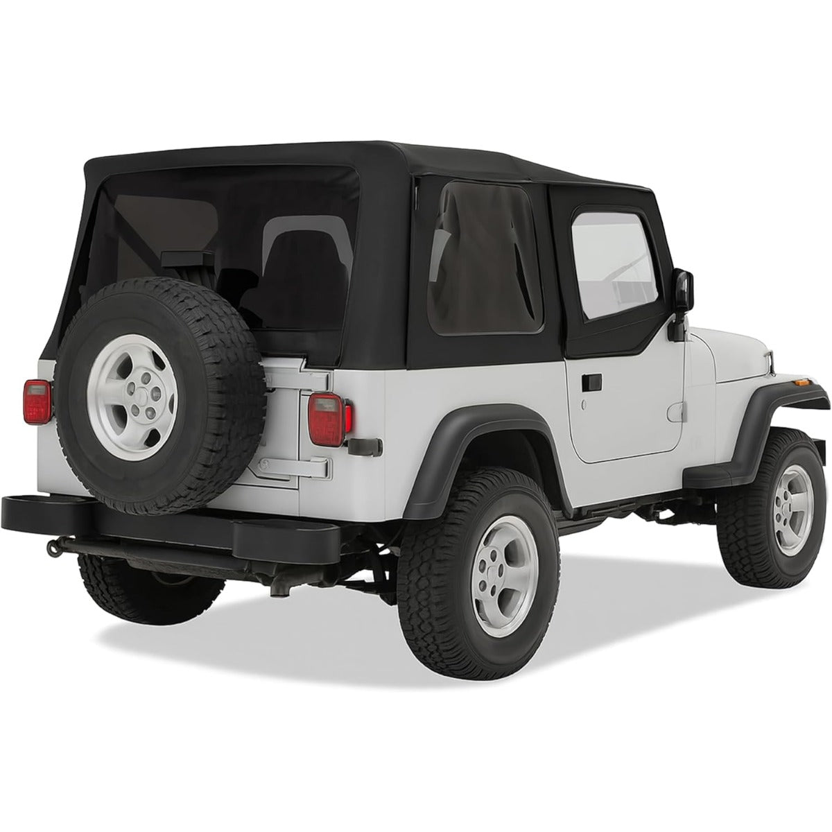 Convertible Soft Top Kit for 1987-1995 Jeep Wrangler YJ Black Soft Roof w/Upper Half Doors and Tinted Plastic Windows & Aluminum + Steel Mounting Frames Complete Replacement
