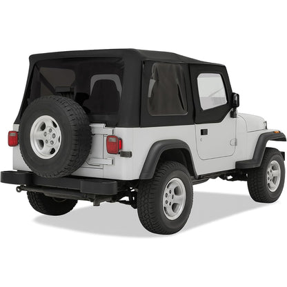 Convertible Soft Top Kit for 1987-1995 Jeep Wrangler YJ Black Soft Roof w/Upper Half Doors and Tinted Plastic Windows & Aluminum + Steel Mounting Frames Complete Replacement
