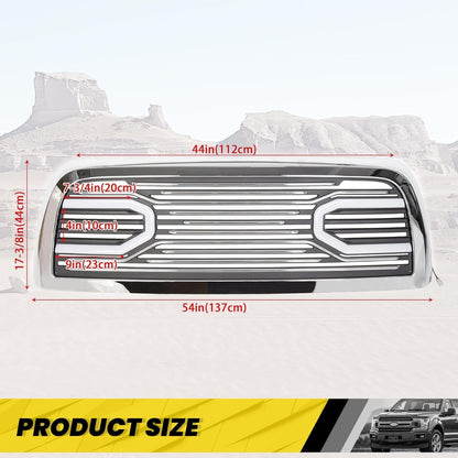 Front Bumper Grill w/LED Tube Compatible with 2010-2018 Ram 2500/3500/4500 Big Horn Hood Grille Replacement Shell Horizontal Style - Chrome