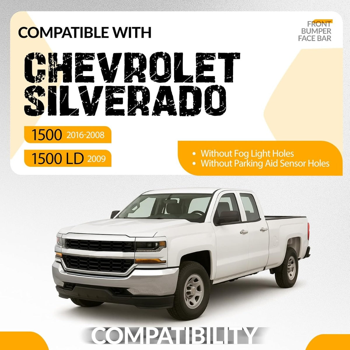 KUAFU Front Bumper Face Bar Compatible with 2016-2018 Chevy Silverado