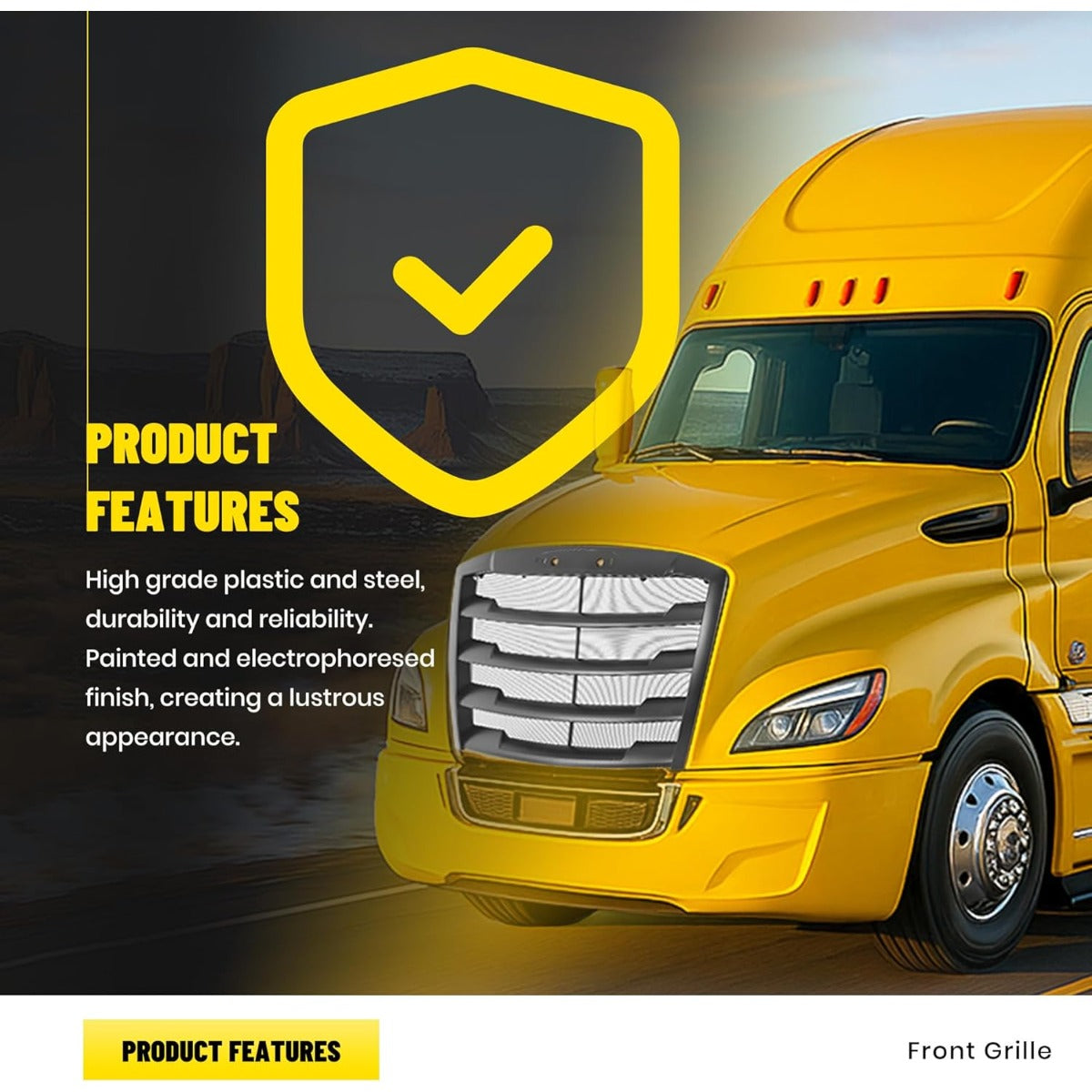 Front Grille Compatible with 2018-2024 Freightliner Cascadia Grill w/Bug Screen Matte Black