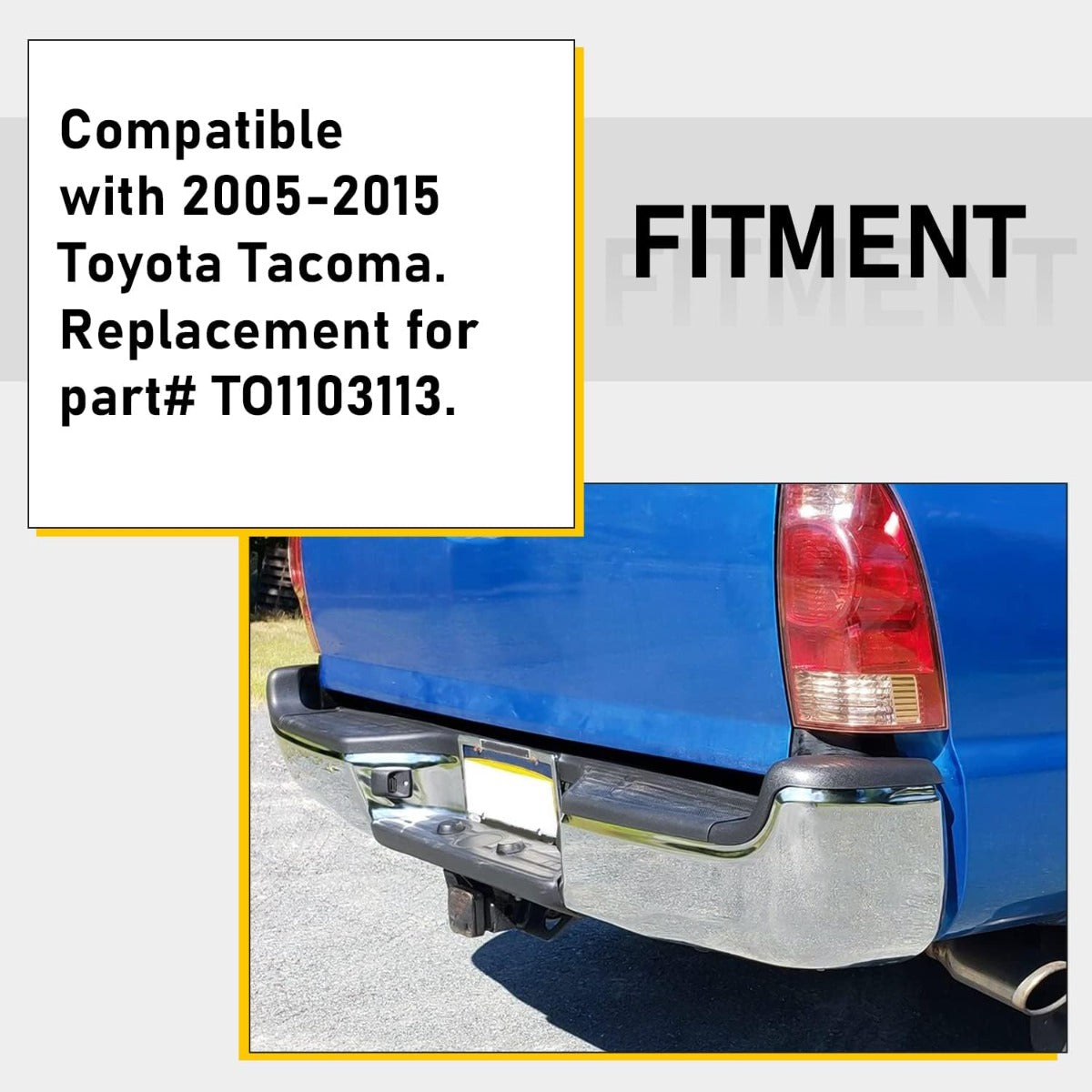Rear Bumper Compatible With 2005-2015 Toyota Tacoma TO1103113 Bumper Assembly W/Pads Brackets and License Plate Lights Steel Chrome Fits Models With SR5 Package or Limited Package Only