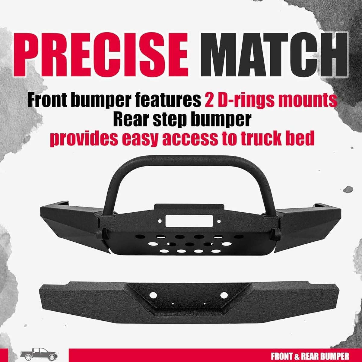 Kojem Front & Rear Bumper Compatible with 1998-2011 Ford Ranger w/Winch Plate D-Rings Powder Coated Steel