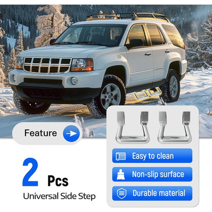 2Pcs Silvery Aluminum Side Step Compatible with Chevy Chevrolet GMC Ford Isuzu Mitsubishi Dodge Jeep Nissan Toyota Mazda Side Hoop Step Polishing