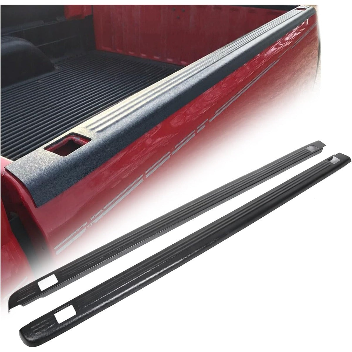 Truck Bed Rail Caps W/Holes Compatible with 1999-2006 Chevrolet Silverado & GMC Sierra 1500 2500 3500 (Classic only) W/Stake Holes 6'6 Inches Bed Black Ribbed Finish (Set of 2)