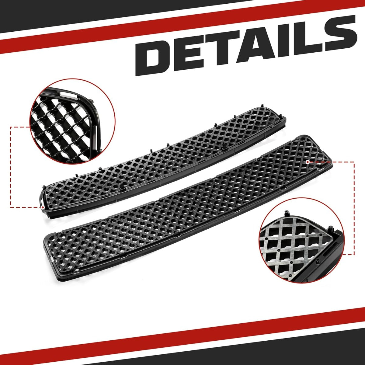 HECASA Front Upper + Lower Grill Compatible with 2005-2010 Scion tC Bumper Cover Mesh Hood Grille Black 2Pcs Replacement for SC1200104 SC1036105