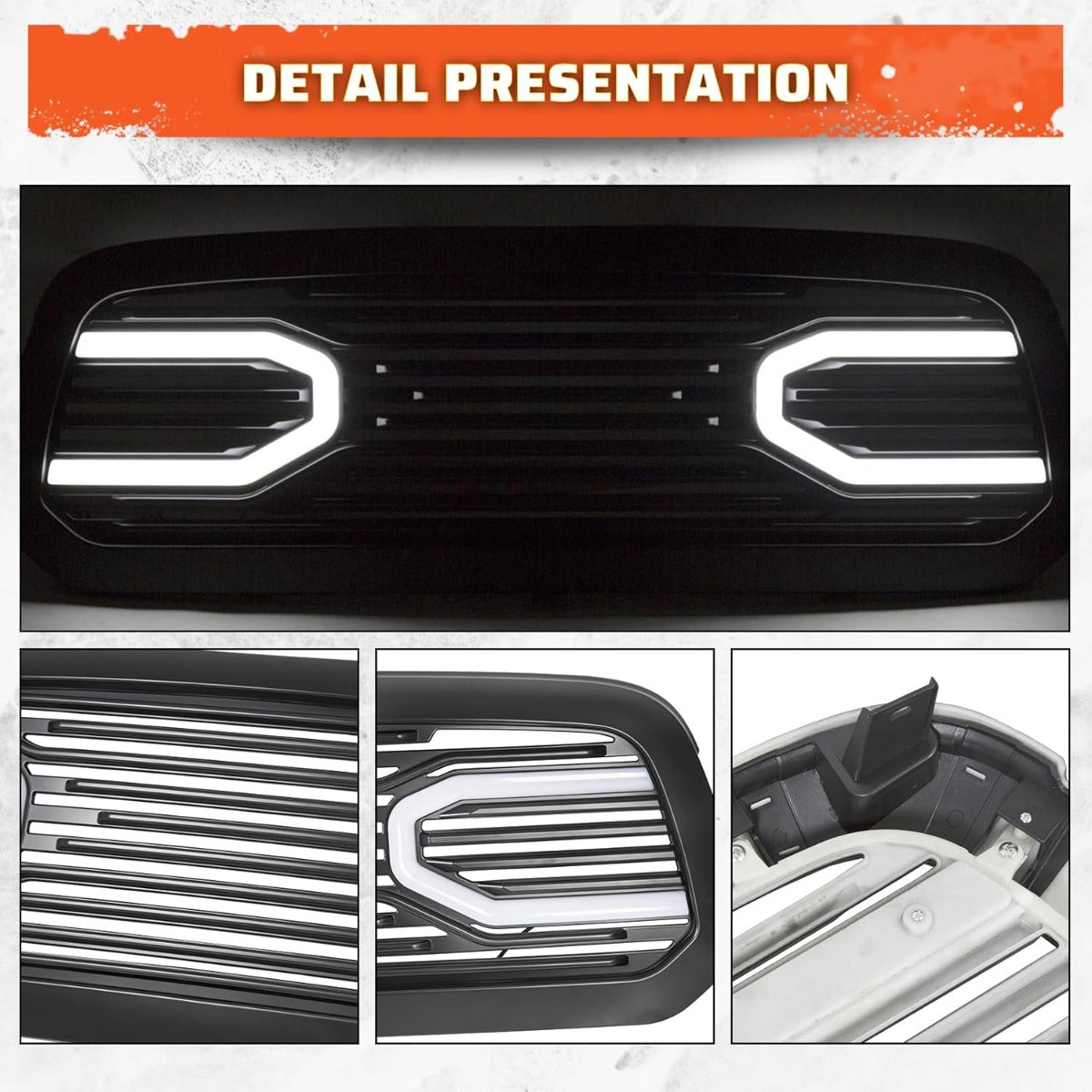 Front Grill Compatible With 2015-2018 Dodge RAM 1500 2019-2021 Ram 1500 Classic(Black W/Light) Big Horn Bumper Grille Replacement Shell