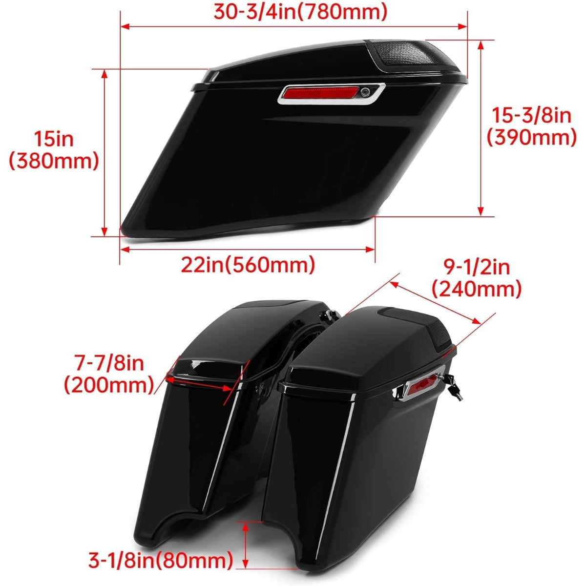 5" Stretched Hard Saddlebags w/ 5" x 7" Speaker Lids Grills Extended Saddle Bags  for  Harley Touring Street Glide Road King Electra Glide CVO Ultra-Classic 2014-2024 w/Audio Cover