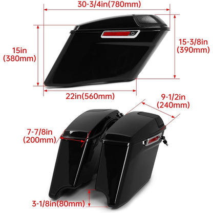 5" Stretched Hard Saddlebags w/ 5" x 7" Speaker Lids Grills Extended Saddle Bags  for  Harley Touring Street Glide Road King Electra Glide CVO Ultra-Classic 2014-2024 w/Audio Cover