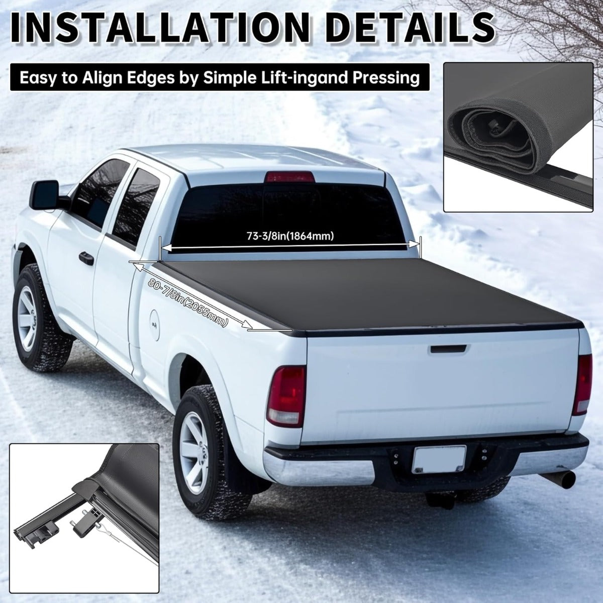 Soft Roll-Up 6.5ft Tonneau Cover Compatible with 1994-2002 Dodge Ram 1500 2500 3500 with 6.5' Bed Truck Fits Fleetside Styleside Models Only Trunk Bed Cover Black Powder Coated