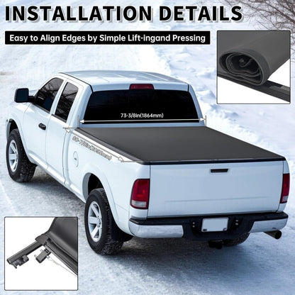 Soft Roll-Up 6.5ft Tonneau Cover Compatible with 1994-2002 Dodge Ram 1500 2500 3500 with 6.5' Bed Truck Fits Fleetside Styleside Models Only Trunk Bed Cover Black Powder Coated
