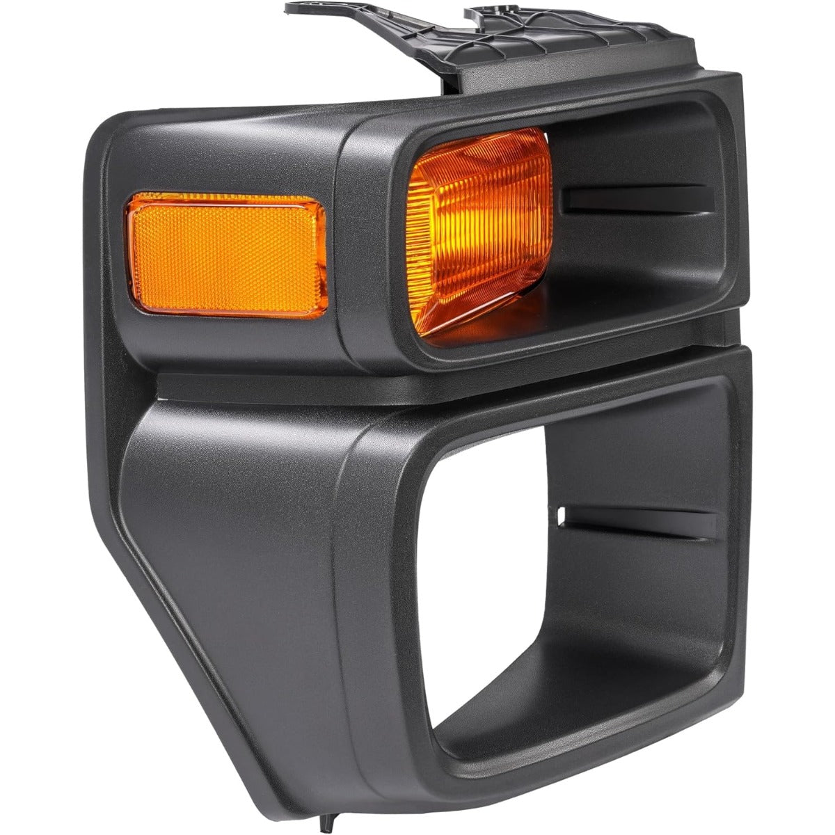 HECASA Right Headlight Bezel w/Turn Signal Light Compatible with 2008-2019 Ford E150/E250/E350 Super Duty Headlamp Cover Door Bezel Trim Yellow Lens Black Bezel Passenger Side