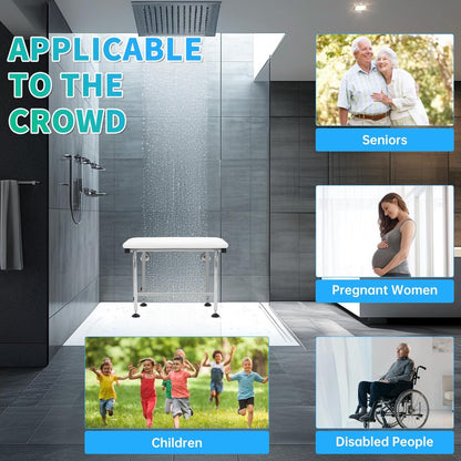 26 Inches x14.5 Inches Folding Shower Seat Wall Mount W/304 Stainless Legs, Adjustable Height Fold Down Bench for Bathroom, Wall Mounted Shower Stool Chair for Elderly Seniors Pregnant Disabled 600LBS LYOM-289