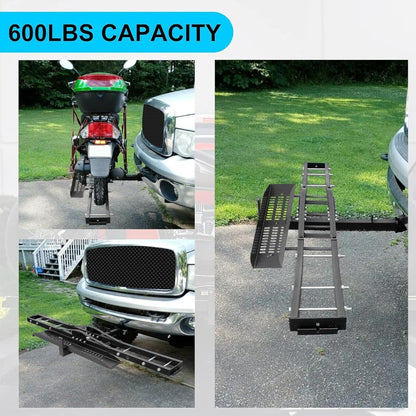 600LBS Steel Motorcycle Scooter Dirtbike Carrier Hauler Hitch Mount Rack Ramp Anti Tilt T-NS-MRC001T