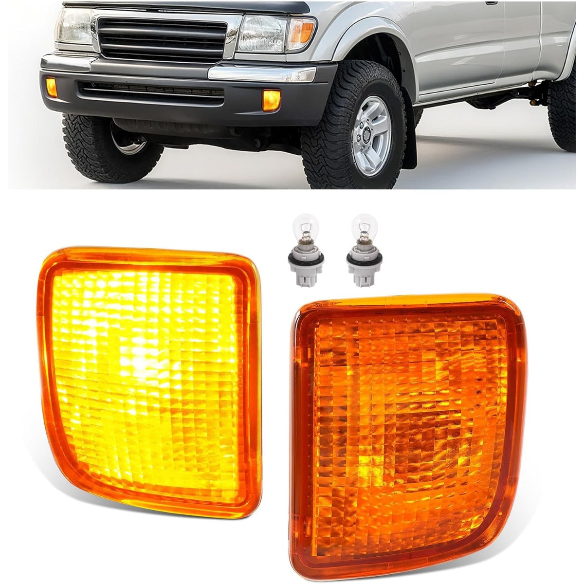 HECASA Pair Turn Signal Lights w/Bulb Compatible with 1998 1999 2000 Toyota Tacoma, Front Turn Signal Lamp Assembly Driver and Passenger Side Replacement for TO2530128 TO2531128, Amber Lens