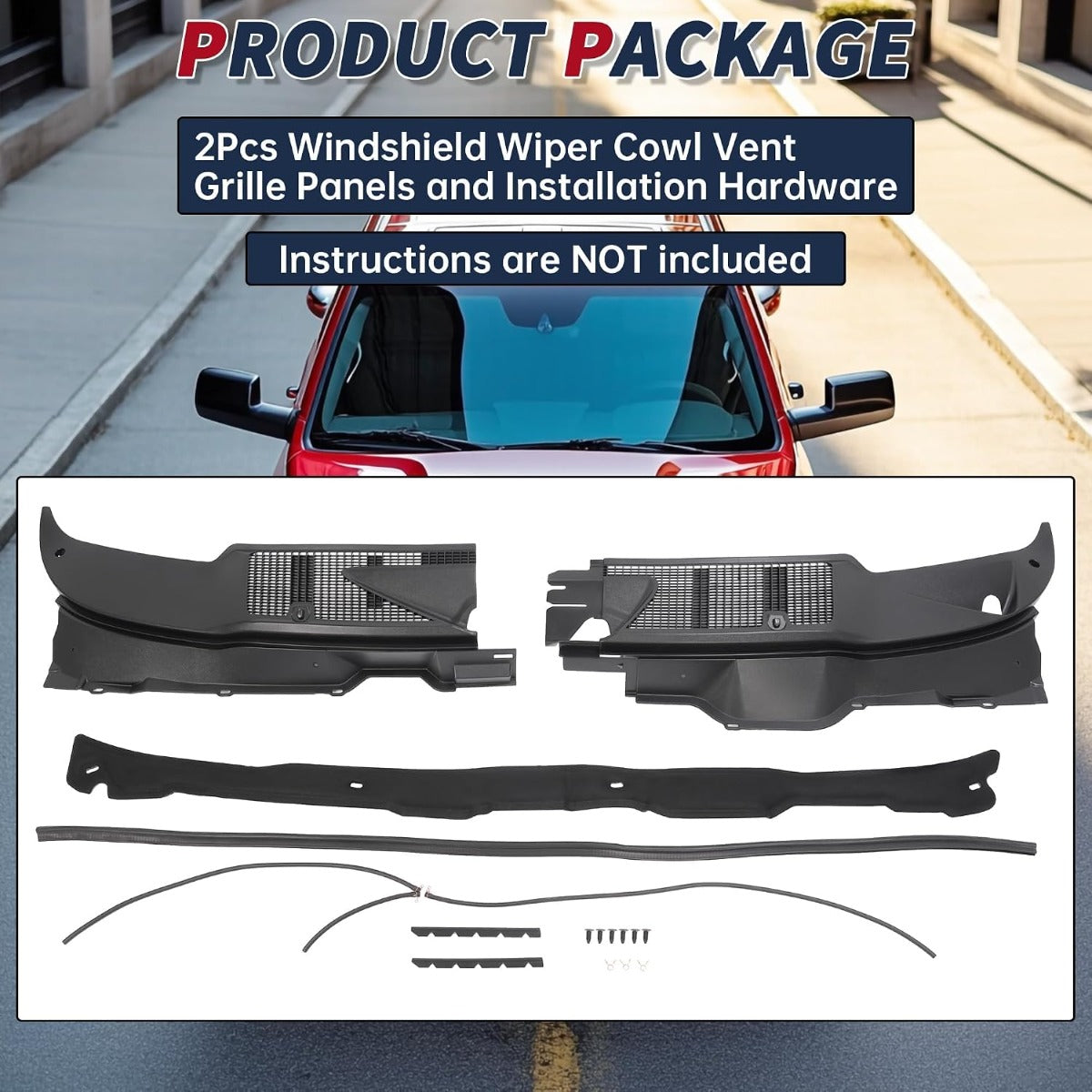 KUAFU Windshield Wiper Cowl Panel Compatible with 2002-2008 Dodge Ram 1500/2003-2009 Ram 2500/2003-2010 Ram 3500 Replacement for 55056006AE Cowl Vent Grille Plastic(ABS) Unfinished Black