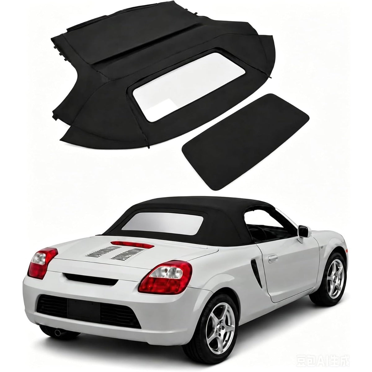 ALMULOO Convertible Soft Top Replacement Compatible with 2000-2007 Toyota MR2 Spyder, Premium Sailcloth Vinyl Cabrio Roof with Clear Plastic Window, Weatherproof Convertible Top, Black