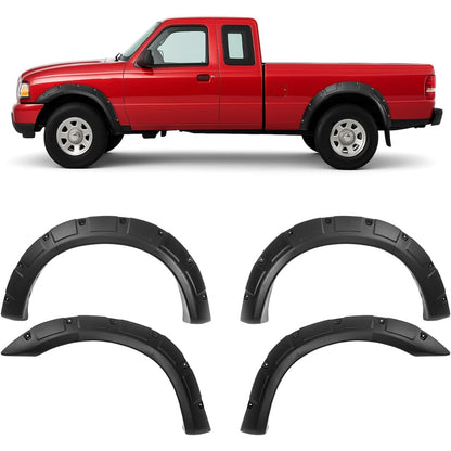 4Pcs Fender Flares Compatible with 1993-2011 Ford Ranger Exclude FX4 Submodels, 3Pieces Per Fender Flares Plastic(PP&TD20) Textured Black