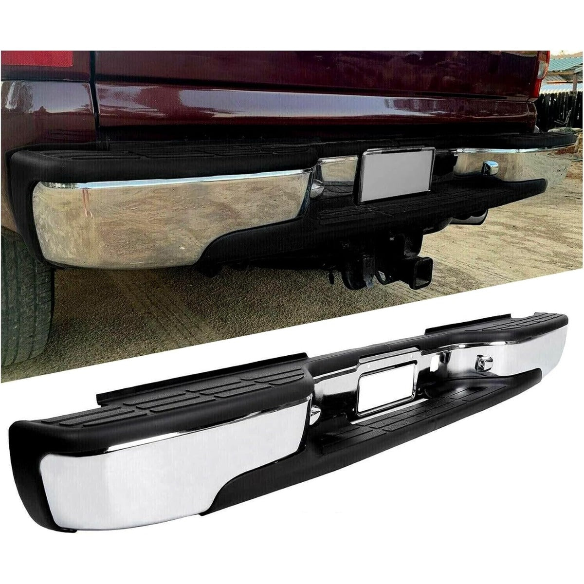 KUAFU Rear Step Bumper Compatible with 1999-2007 Chevy Chevrolet Silverado GMC Sierra 2500 HD 3500 Truck Chrome Steel Replacement for GM1103129 12473000 GM1103141 GM1191121