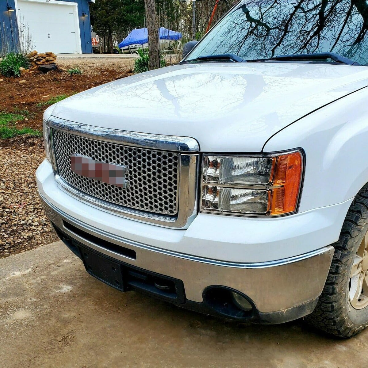Front Upper Grill Grille Compatible with 2007-2013 GMC Sierra 1500 Denali Hood Mesh Bumper Grille Chrome
