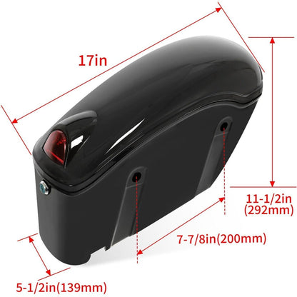 Black Universal Hard Saddle Bag Trunk Tail Box w/Top Rack & Backrest & Tail Light for Yamaha Cruiser