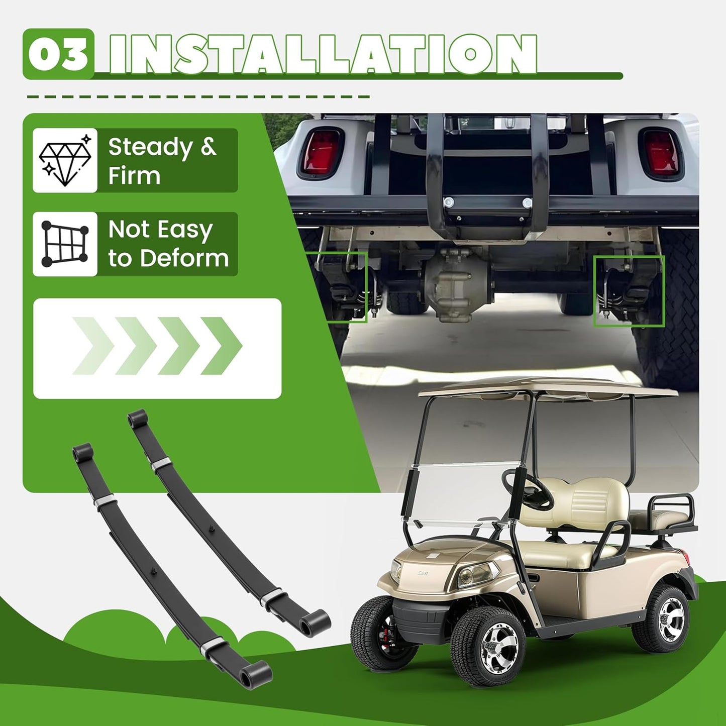 Rear Leaf Springs Compatible With Club Car DS Golf Cart 1981-Up Heavy Duty 3 Leafs with Bushings and Sleeves/Set of 2 LYMM-006S