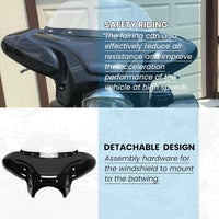 Load image into Gallery viewer, Universal Motorcycle Cruiser Front Outer Fairing Batwing w/Clear Windshield 37inches Wide x 24inches Tall Bat Wing Transparent Black ABS Plastic Durable WSD-07
