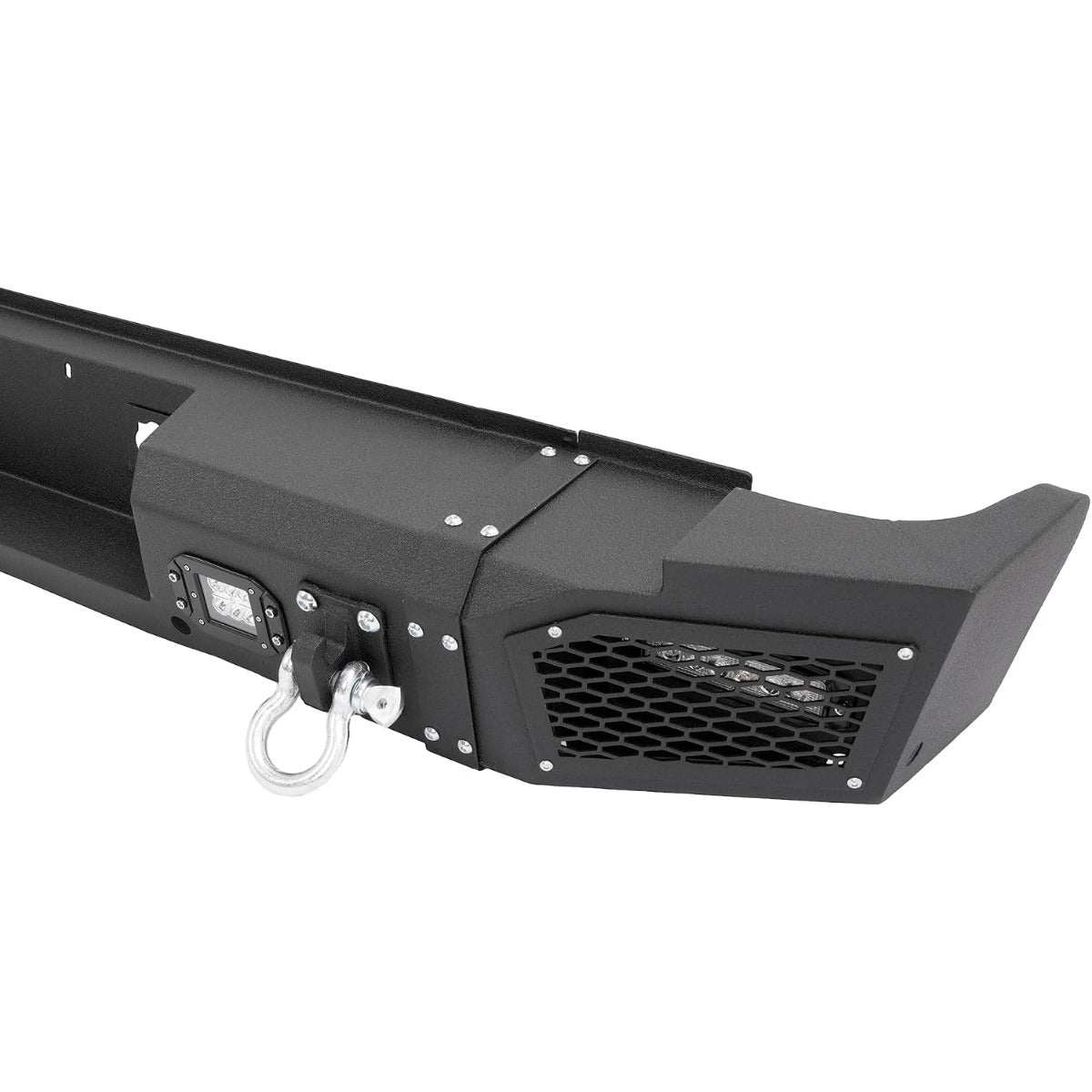 ALMULOO Rear Bumper Assembly Compatible with Chevy/Chevrolet Silverado GMC Sierra 2500 3500 HD 2007-2010 W/ 4 x LED lights, 2 x D-rings Steel 2 Packages
