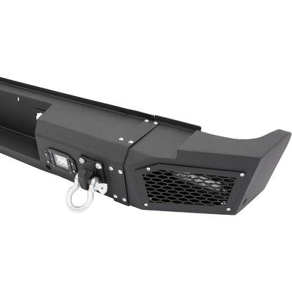 ALMULOO Rear Bumper Assembly Compatible with Chevy/Chevrolet Silverado GMC Sierra 2500 3500 HD 2007-2010 W/ 4 x LED lights, 2 x D-rings Steel 2 Packages
