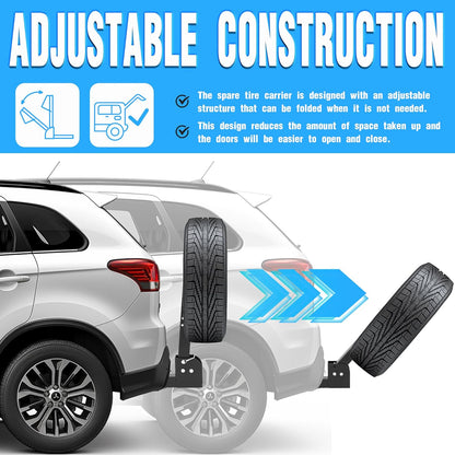 Trailer Hitch Spare Tire Mount Compatible with Truck with 2 Inch Hitch Receiver Fits 4 & 5 & 6 Lugs Adjustable Rack Holder Mount LYAM-X1056
