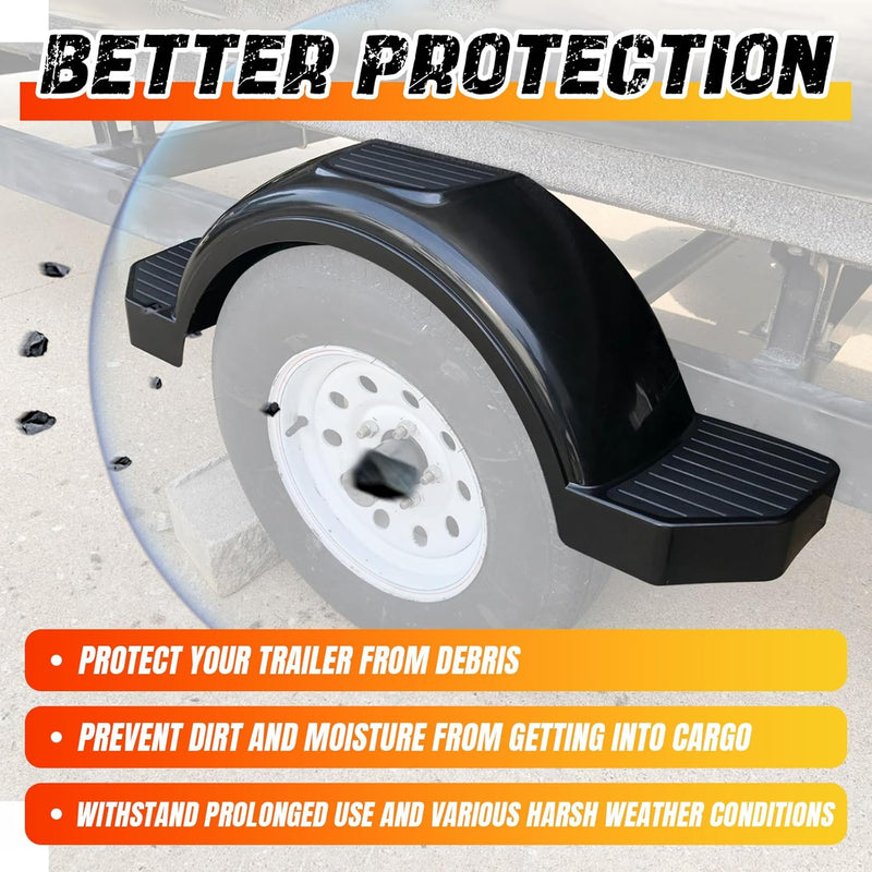 Set of 2 Single Axle Trailer Fenders 13inches Wheels Tire Skirt Boat(Black) LYAP-274S-2