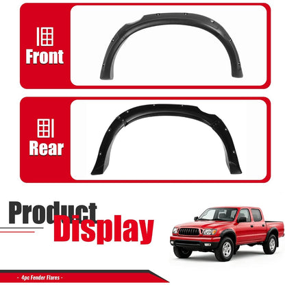 4Pcs Fender Flares Set Compatible with 1995-2004 Toyota Tacoma Pickup Models Wheel Front & Rear Wheel Arch Cover Protector Plastic(PP) Textured Black