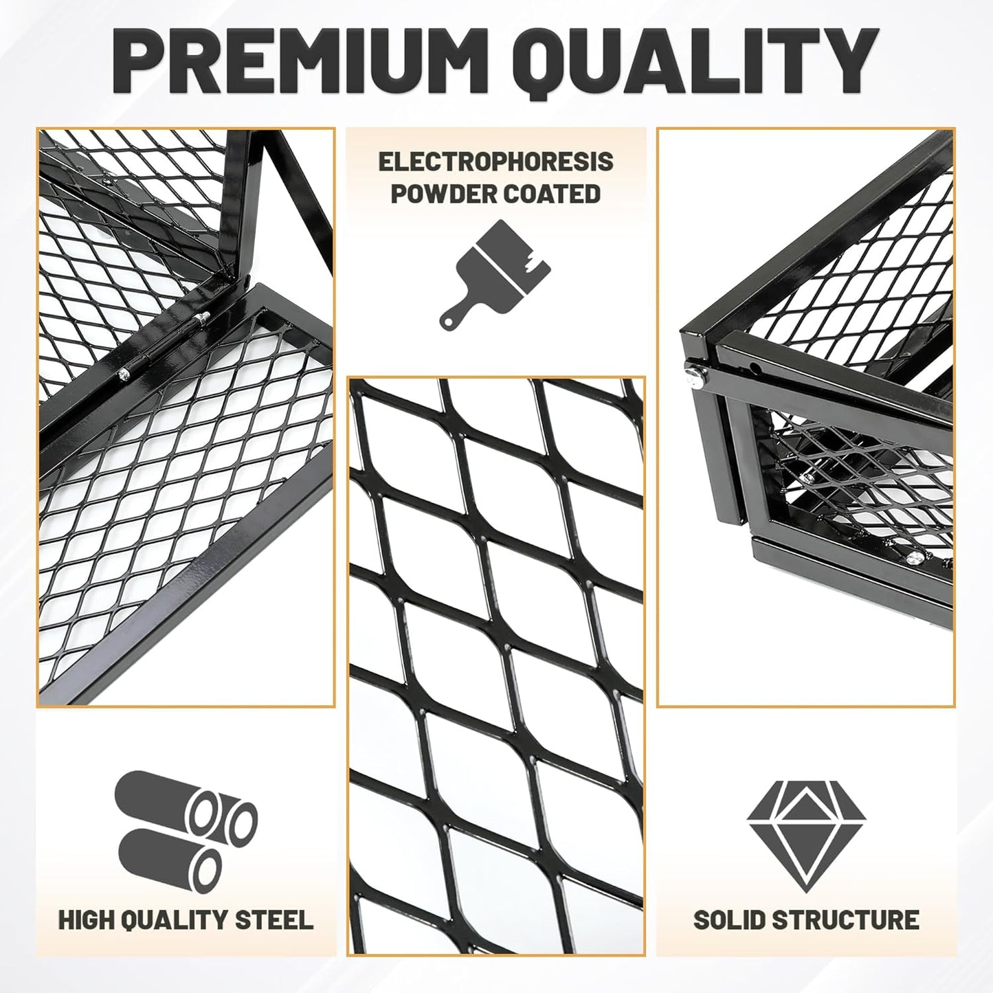 ATV Front+Rear Cargo Basket Universal Front+Rear Luggage Carrier Mesh Rack Black Steel LYMM-089S-1