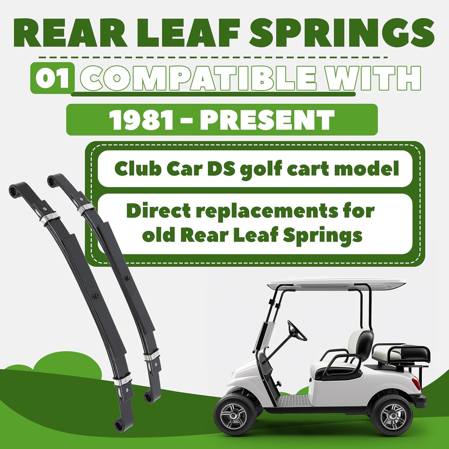 Rear Leaf Springs Compatible With Club Car DS Golf Cart 1981-Up Heavy Duty 3 Leafs with Bushings and Sleeves/Set of 2 LYMM-006S