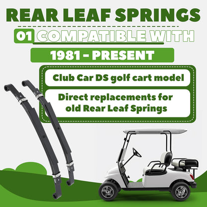 Rear Leaf Springs Compatible With Club Car DS Golf Cart 1981-Up Heavy Duty 3 Leafs with Bushings and Sleeves/Set of 2 LYMM-006S