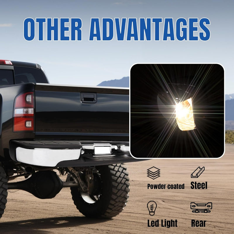 KUAFU Rear Step Bumper Compatible with 1999-2007 Chevy Chevrolet Silverado GMC Sierra 2500 HD 3500 Truck Chrome Steel Replacement for GM1103129 12473000 GM1103141 GM1191121 LYAM-285T