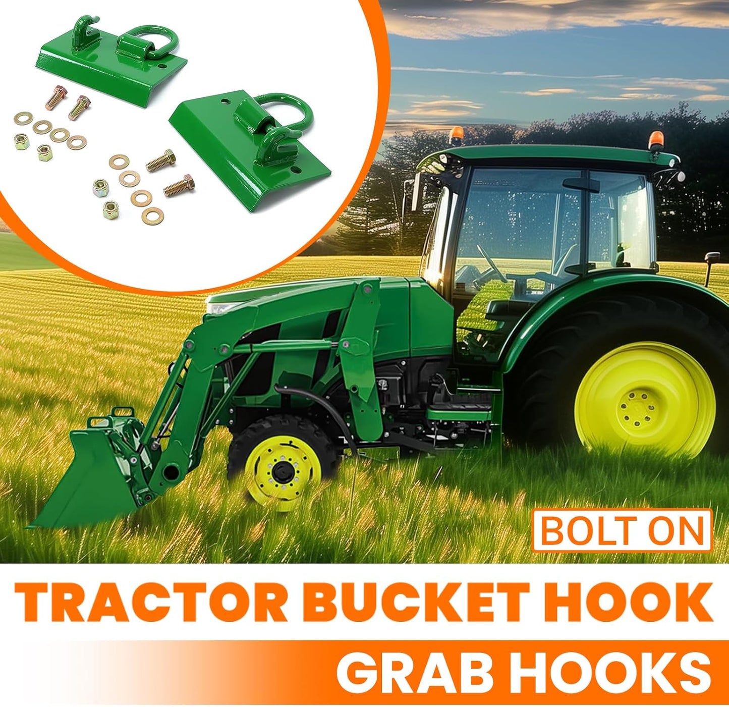 Tractor Bucket Hook Grab Hooks Compatible with John Deere Compact Tractor 1025R 2032R 3320 2520 Tractor Bucket Hooks D Rings Bolt on Heavy Duty LYJD-003