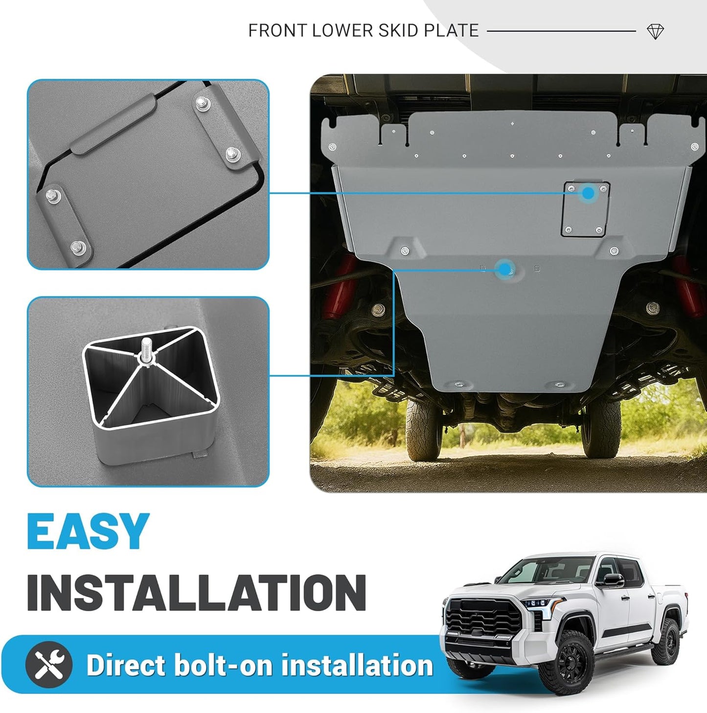 Skid Plate Compatible with 2014-2021 Toyota Tundra 4.6L 5.7L 2020-2022 Toyota Sequoia 5.7L Replacement for PTR60-34190 Front Lower Engine Undercover Guard Protection Aluminum Gray LYAM-617
