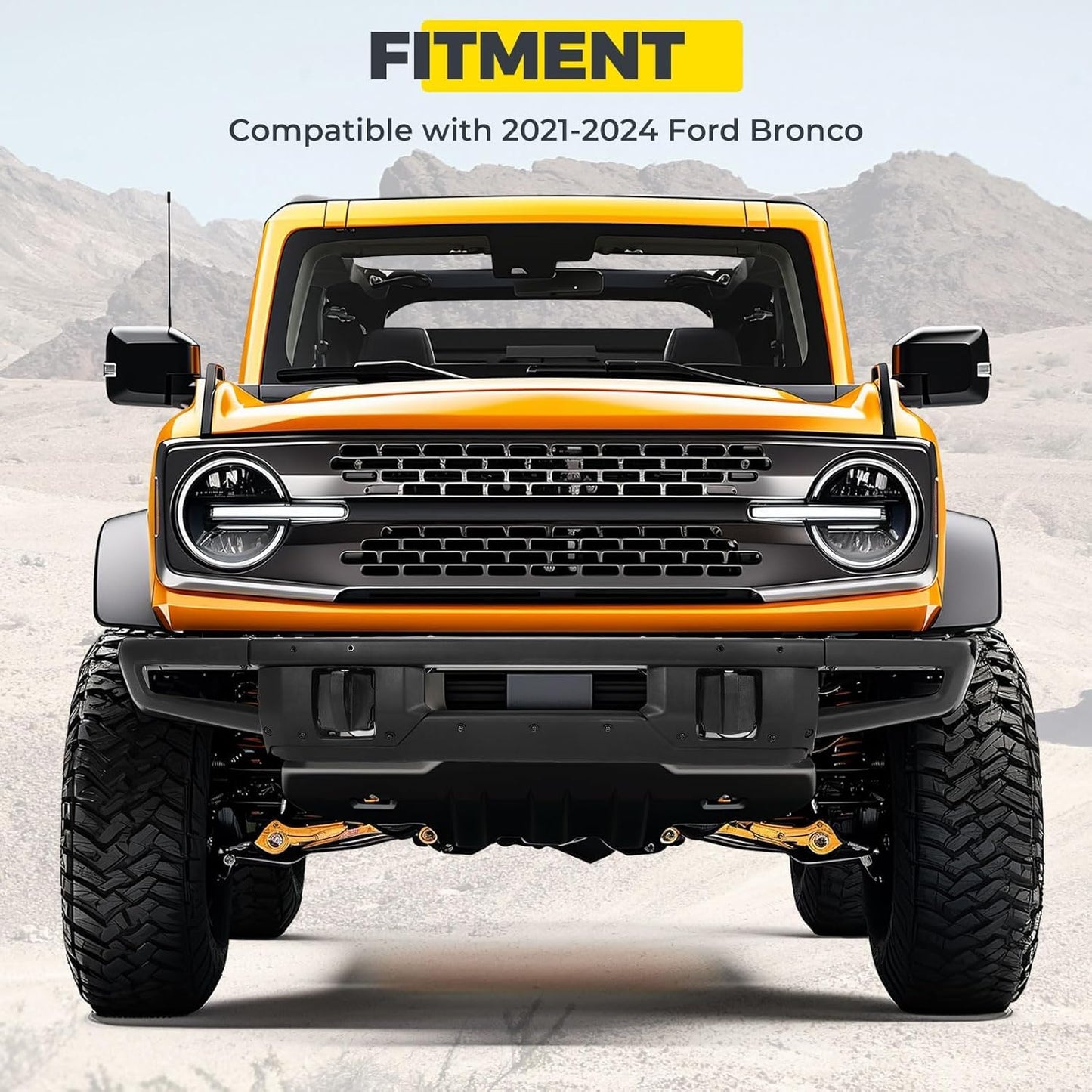 Front Bumper Compatible with 2021-2024 Ford Bronco Super Duty W/O Sensors Holes Powder Coated Black LYAM-731S