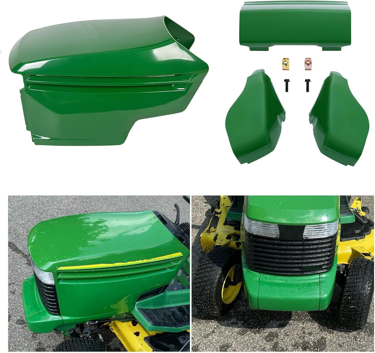 Hood & Bumper Kit Compatible with John Deere 325 335 345 GX325 GX335 GX345 GX355 Lower & Upper Front Bumper Hood Replacement for M140667 M140668 M140669 AM132595 AM132529 4PCS LYJD-044S+LYJD-048