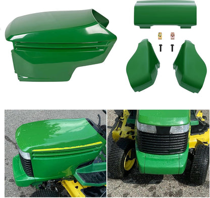 Hood & Bumper Kit Compatible with John Deere 325 335 345 GX325 GX335 GX345 GX355 Lower & Upper Front Bumper Hood Replacement for M140667 M140668 M140669 AM132595 AM132529 4PCS LYJD-044S+LYJD-048