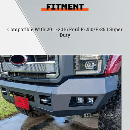 Front Bumper Compatible with 2011-2016 Ford F250 F350 Super Duty W/LED Lights 3 PCS Bumper Assembly Steel Powder Coated Black (2 Packages) LYAM-043TA+LYAM-043TB