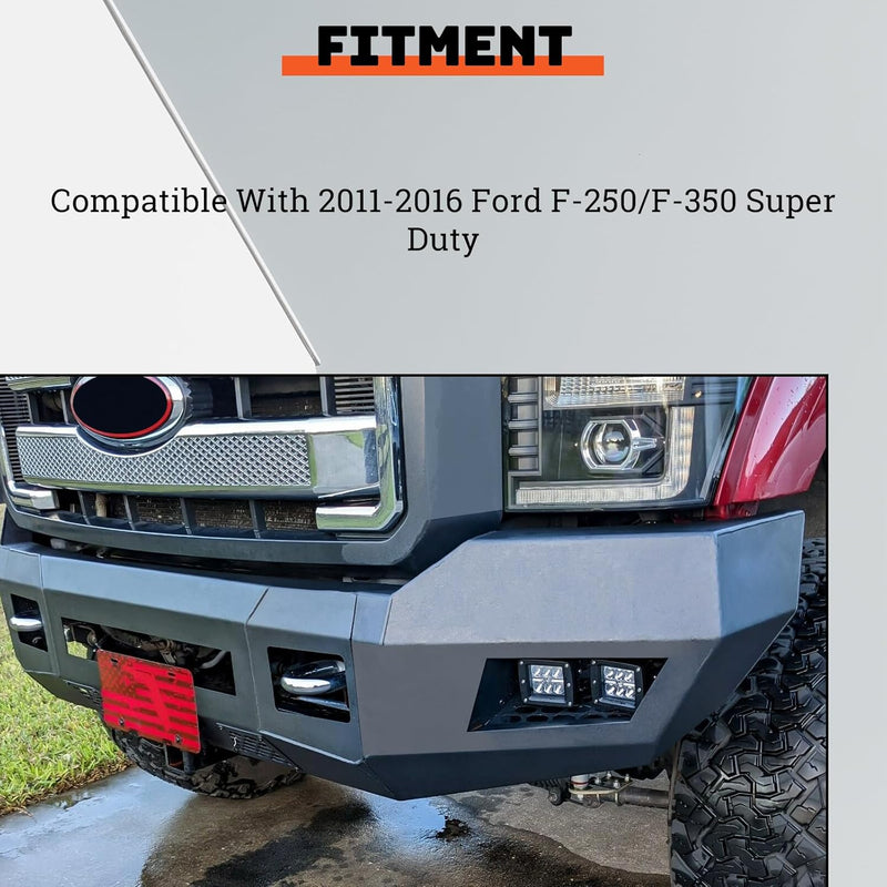 Front Bumper Compatible with 2011-2016 Ford F250 F350 Super Duty W/LED Lights 3 PCS Bumper Assembly Steel Powder Coated Black (2 Packages) LYAM-043TA+LYAM-043TB